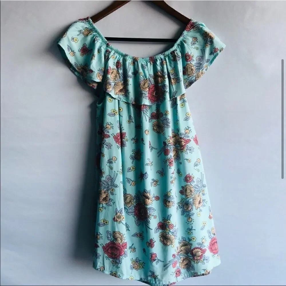 Gap Floral Aqua Blue Dress